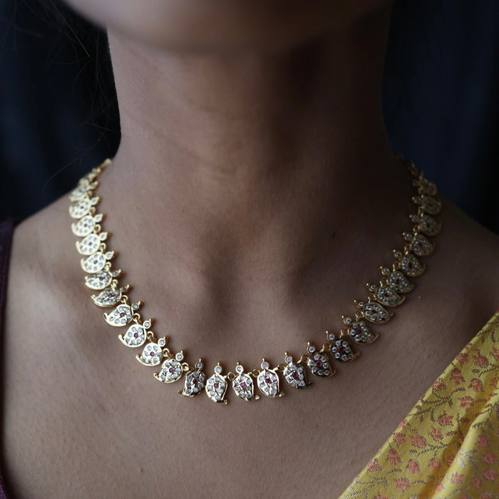 Heritage gold plated ruby white stone mango short necklace H8911