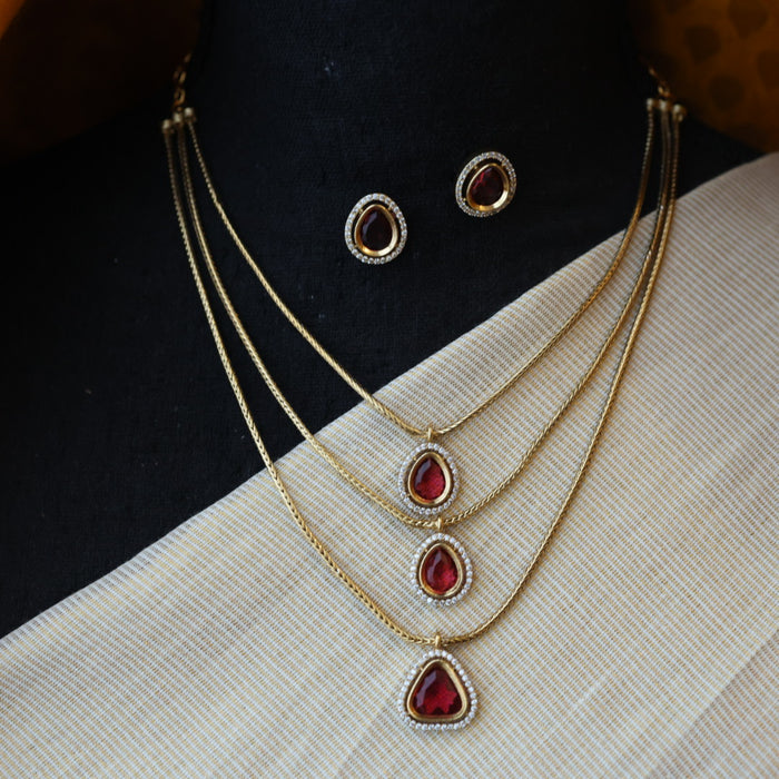 Minimal ruby stone simple necklace and earrings MS1012