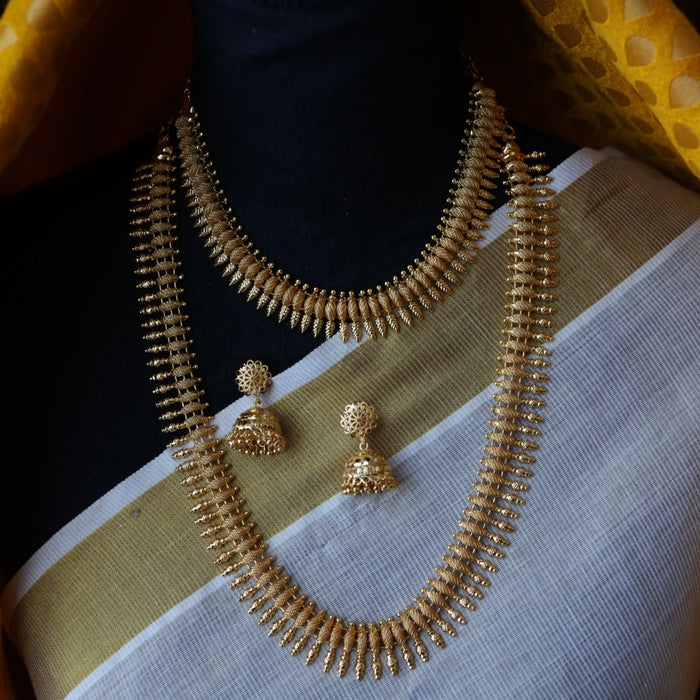 Heritage gold plated long and short necklace with earrings HL9811