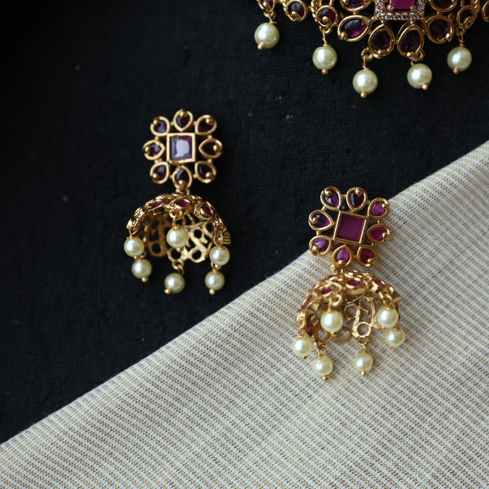 Antique ruby stone choker necklace and earrings CCB16920