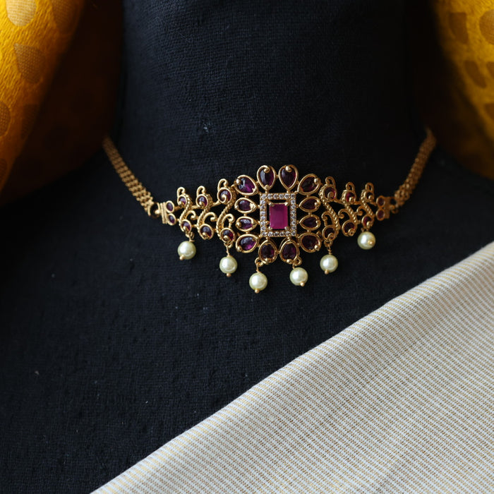 Antique ruby stone choker necklace and earrings CCB16920