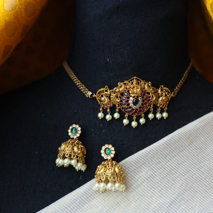 Antique ruby stone choker necklace and earrings CCB16922