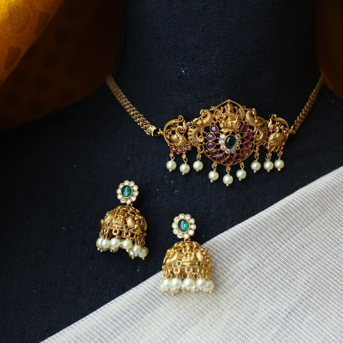 Antique ruby stone choker necklace and earrings CCB16922