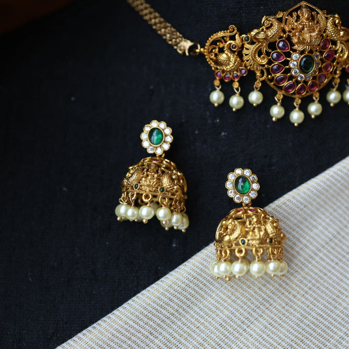 Antique ruby stone choker necklace and earrings CCB16922