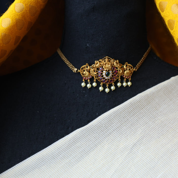 Antique ruby stone choker necklace and earrings CCB16922