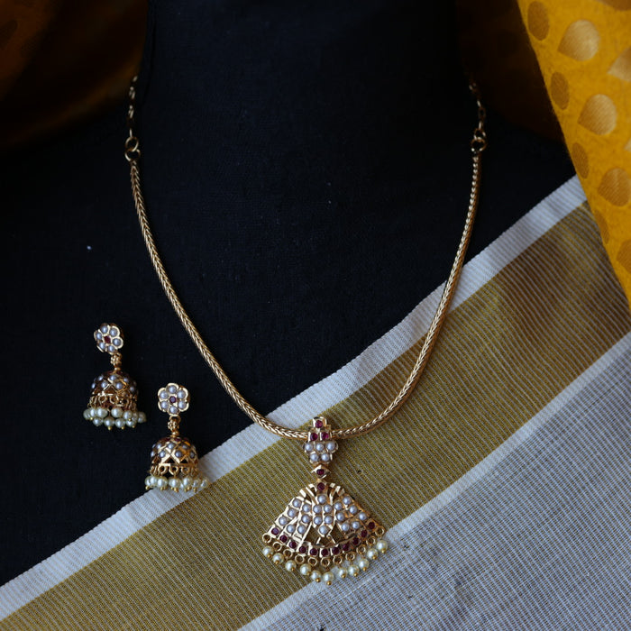 Heritage gold plated short necklace with earrings H1257