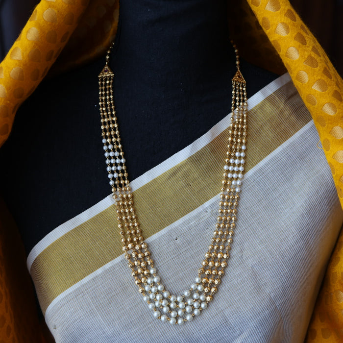 Heritage gold plated pearl layer long necklace HL353