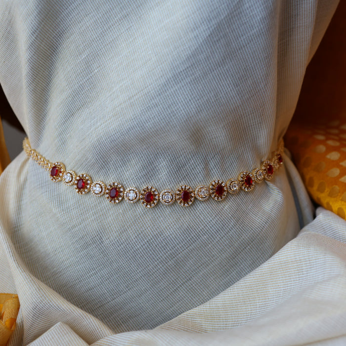 Heritage gold and plated ruby white stone waistchain HW4568