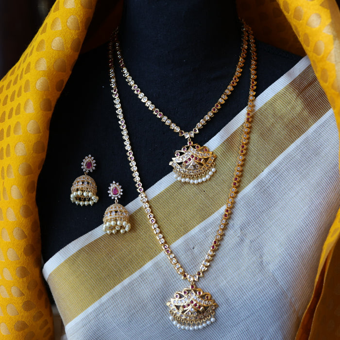 Heritage gold plated ruby white stone necklace set with earrings HP201