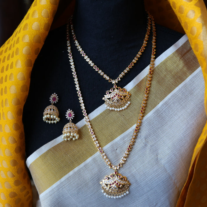 Heritage gold plated ruby white stone necklace set with earrings HP201