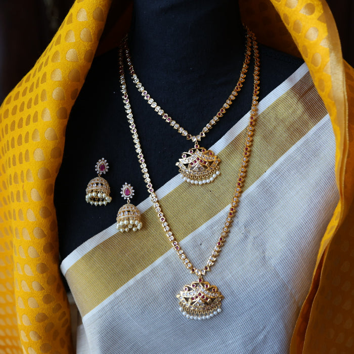 Heritage gold plated ruby white stone necklace set with earrings HP201