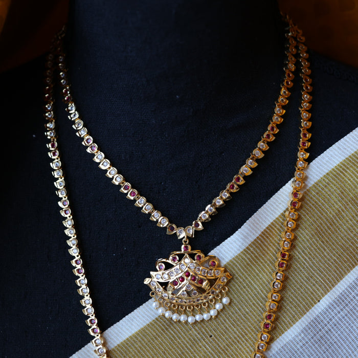 Heritage gold plated ruby white stone necklace set with earrings HP201