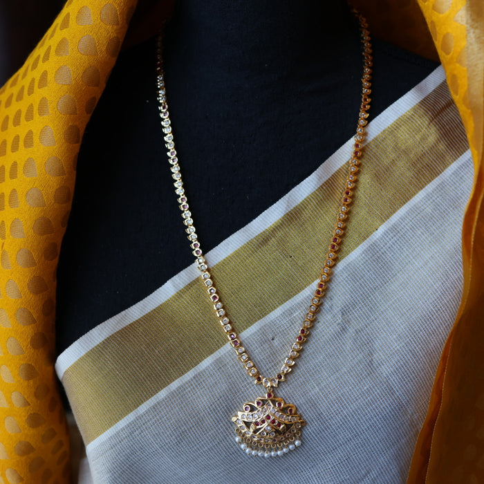 Heritage gold plated ruby white stone necklace set with earrings HP201