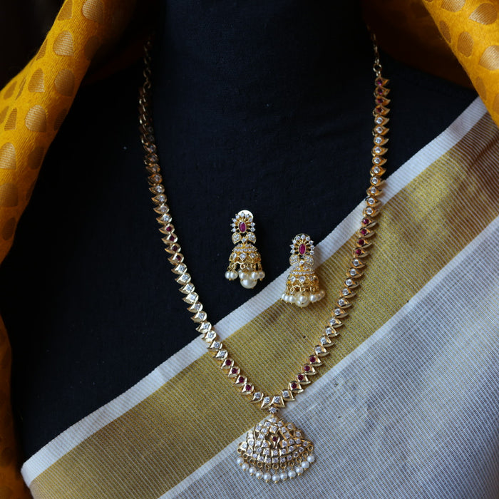 Heritage gold plated ruby white stone necklace with earrings HP202