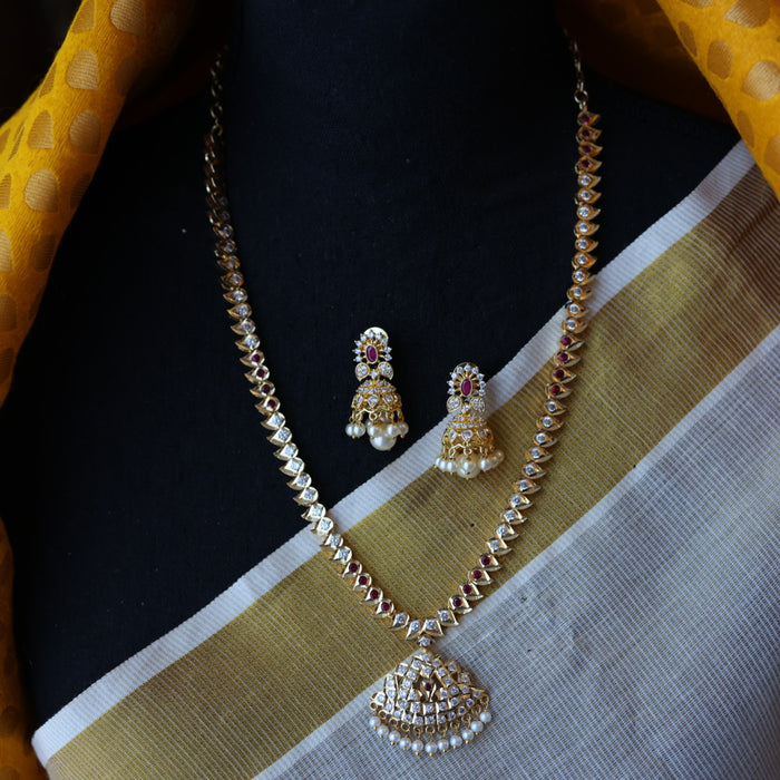 Heritage gold plated ruby white stone necklace with earrings HP202