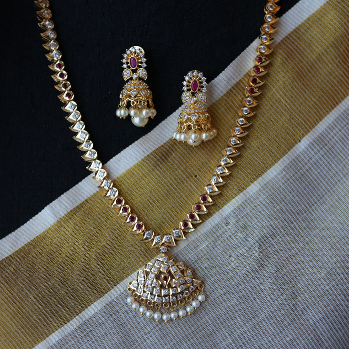 Heritage gold plated ruby white stone necklace with earrings HP202