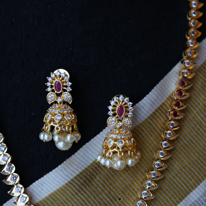 Heritage gold plated ruby white stone necklace with earrings HP202