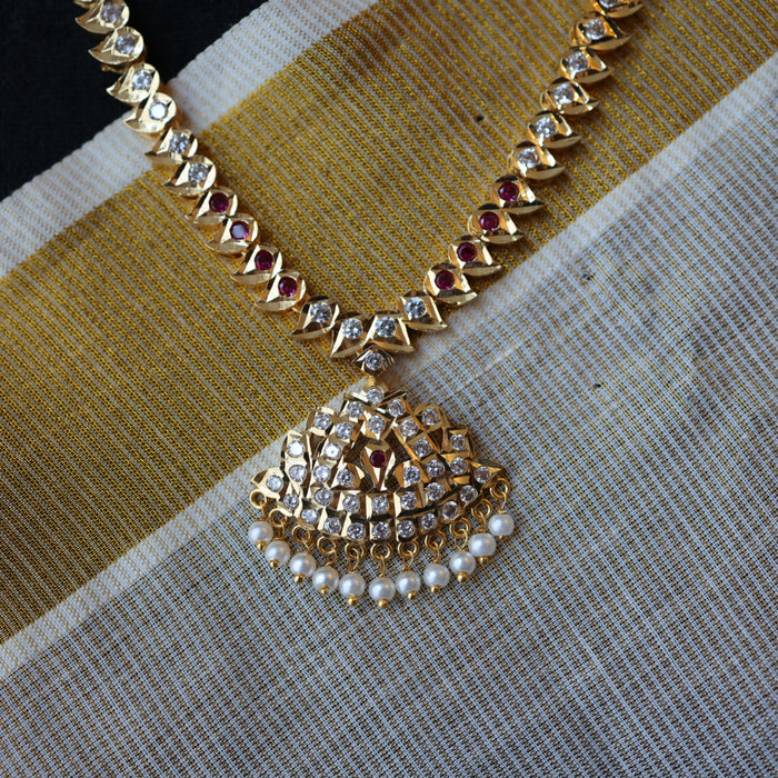 Heritage gold plated ruby white stone necklace with earrings HP202