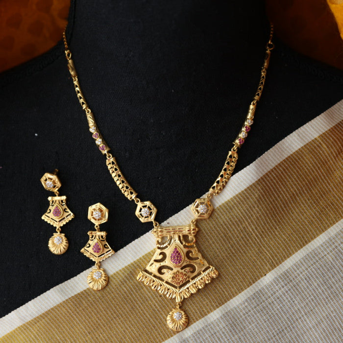 Heritage gold plated ruby white stone short necklace set with earrings H2013