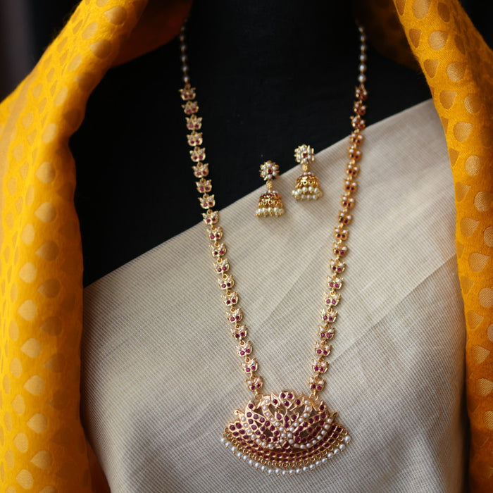 Heritage gold plated pearl padakam long necklace HP511112