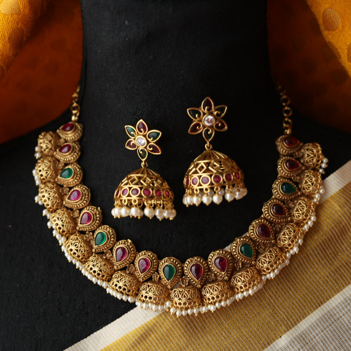 Antique temple short necklace with earrings SS11069