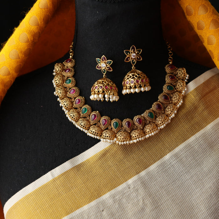 Antique temple short necklace with earrings SS11069