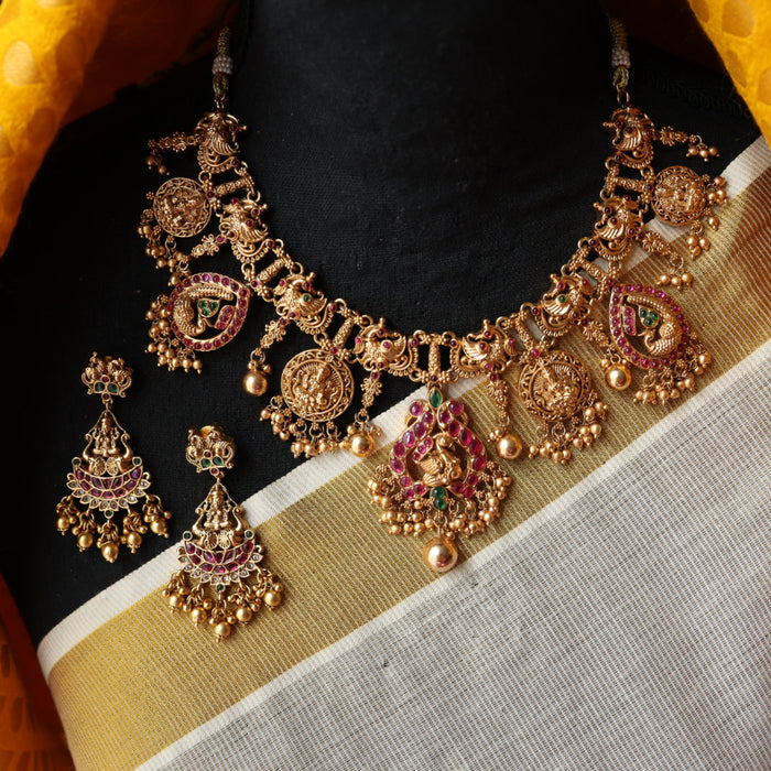 Antique temple design short necklace with earrings SS11899