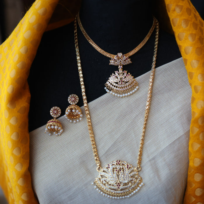 Heritage gold plated pearl padakam necklace set with earrings HP5245