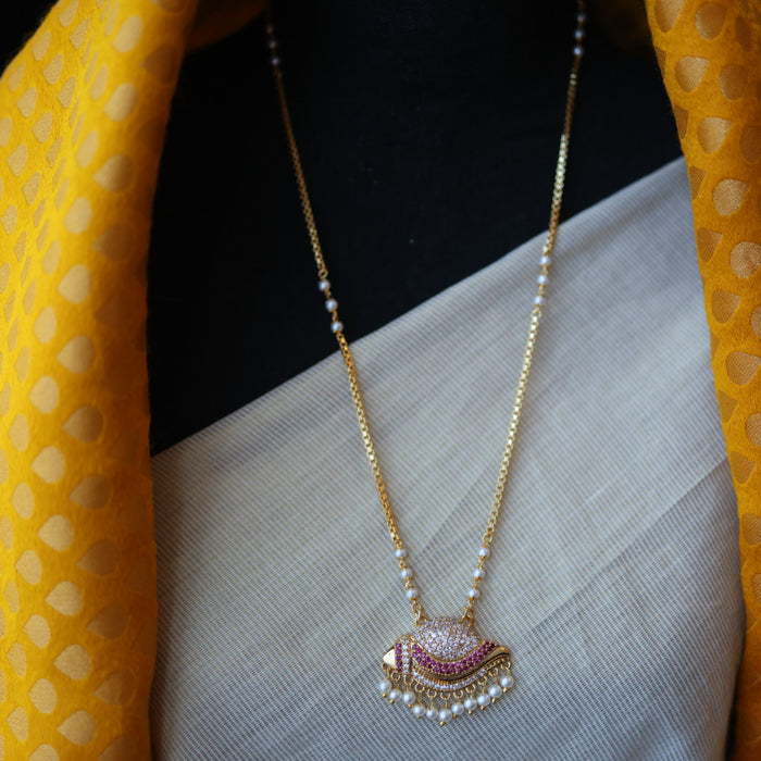 Heritage gold plated pearl padakam long necklace HP433