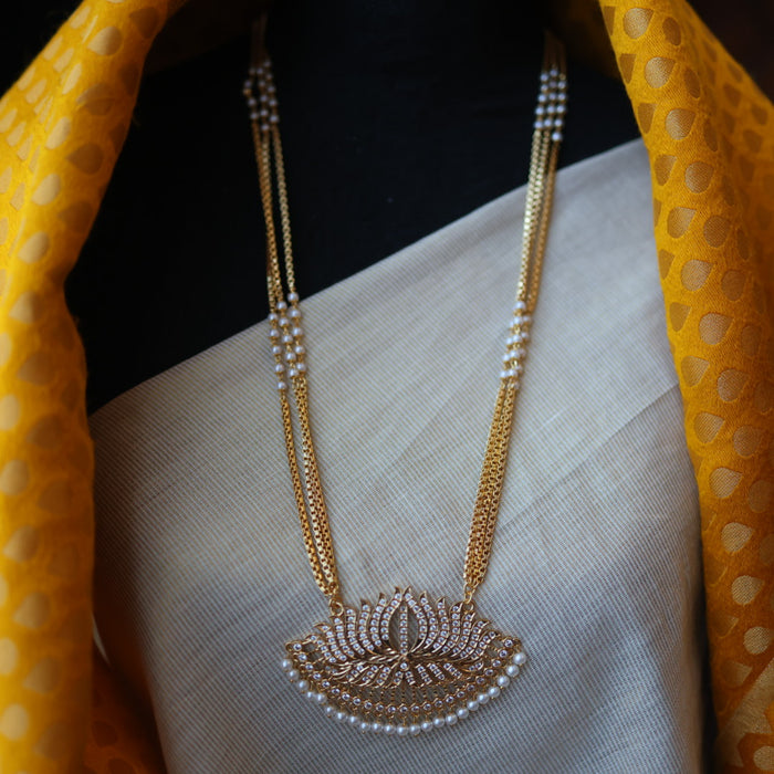 Heritage gold plated pearl padakam long necklace HP53211