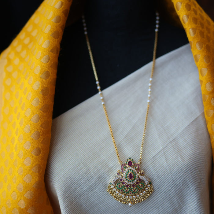Heritage gold plated pearl padakam long necklace HP53298