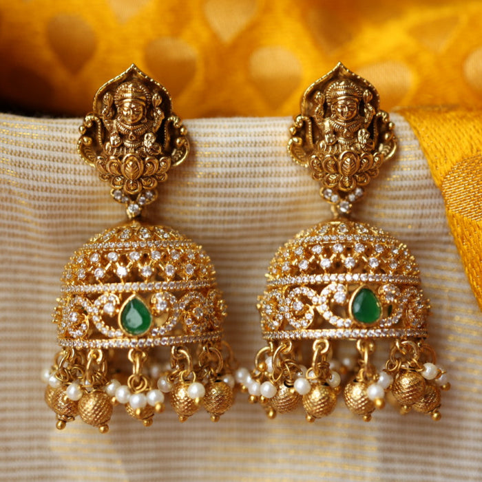 Antique green stone jumka earrings AJ201