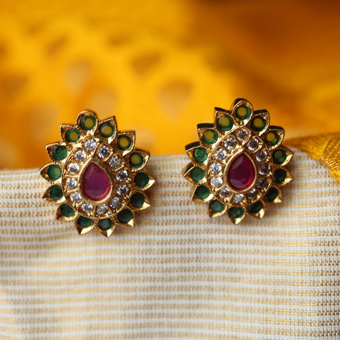 Antique green stone studd earrings AS2072