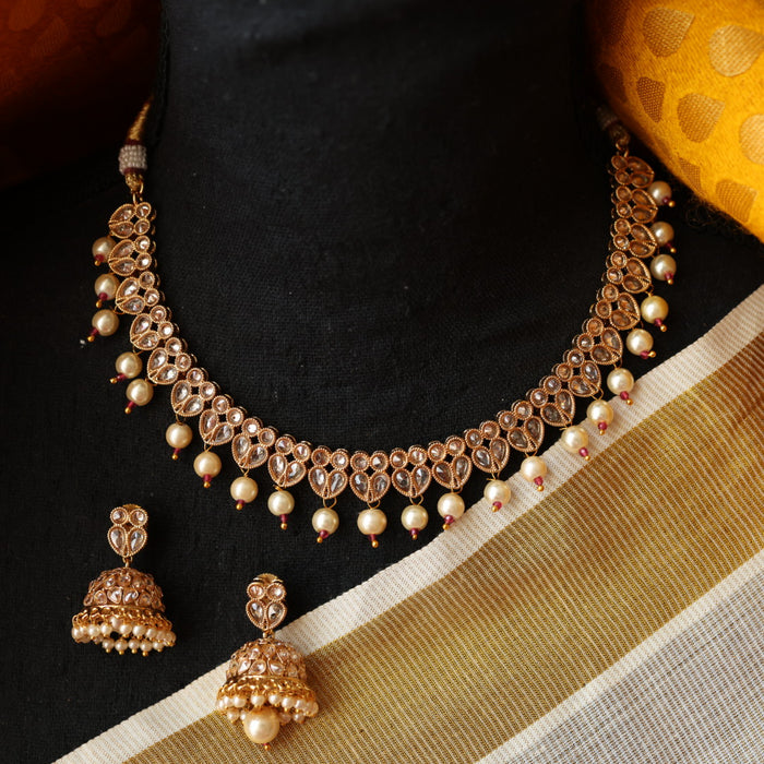 Trendy gold stone short necklace with jumka TW3456