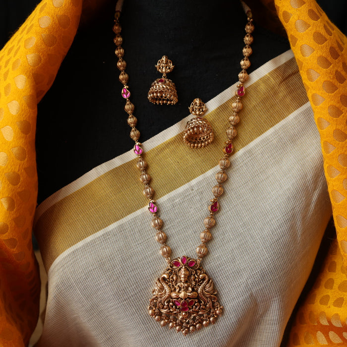 Antique temple design long necklace with earrings LL02567