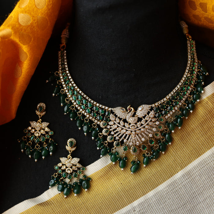 Victorian green stone short necklace with earrings V2029