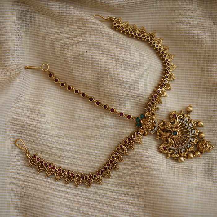 Antique ruby green stone three side tikka design tikka AT02232
