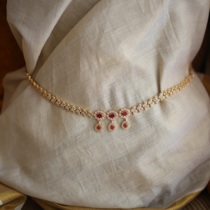 Heritage gold plated ruby white stone simple waistchain HW34145
