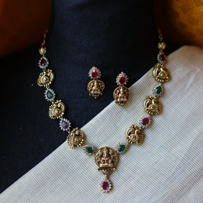 Antique temple design short necklace and earrings TTS4373