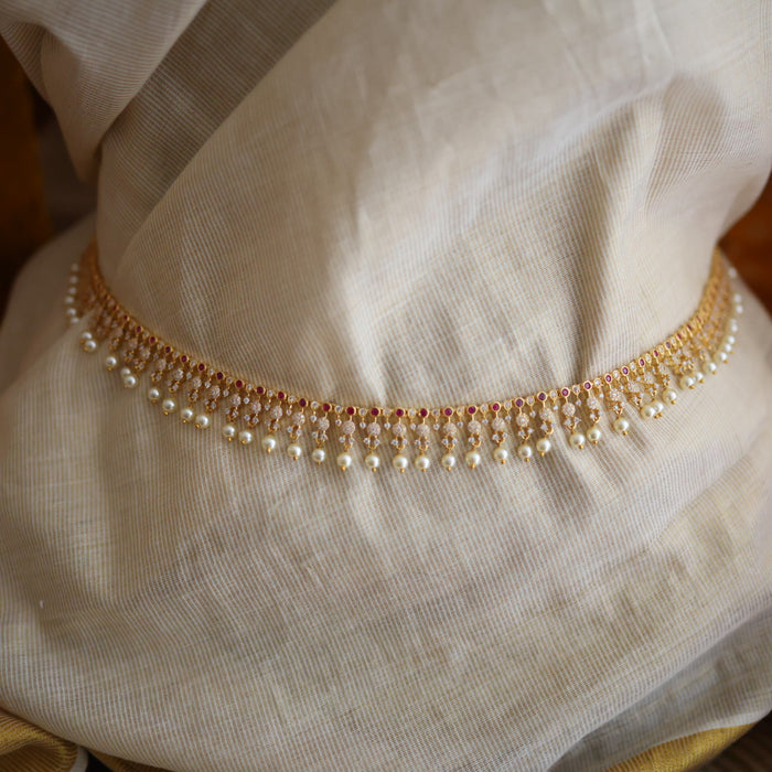 Heritage gold plated white stone and pearl waistchain HW34553
