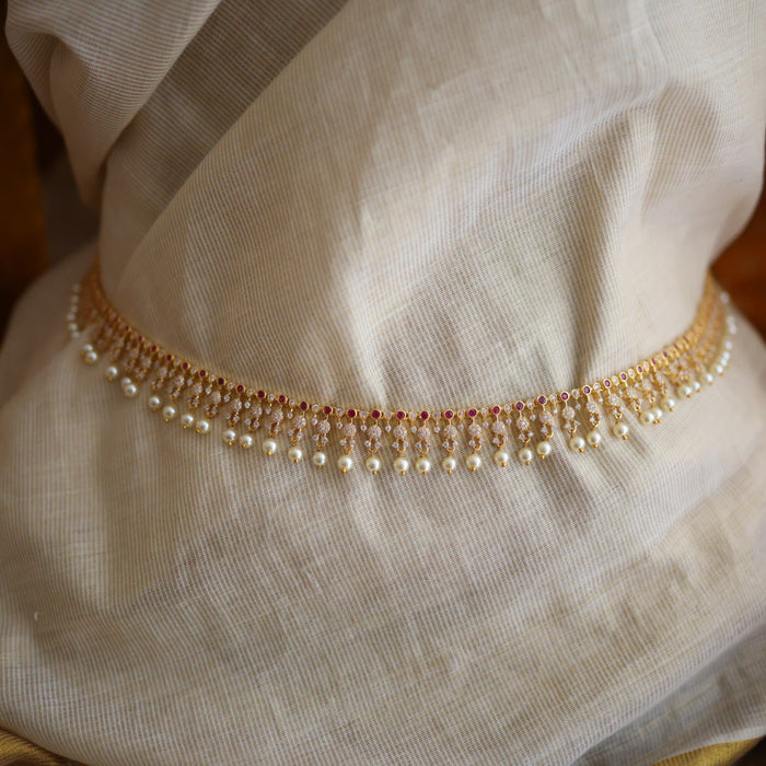 Heritage gold plated white stone and pearl waistchain HW34553