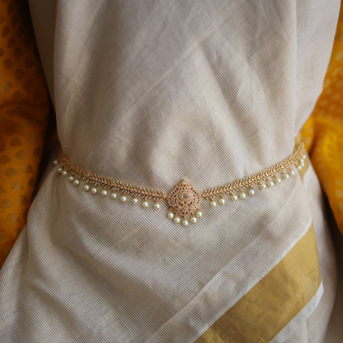 Heritage gold plated white stone and pearl waistchain HW34789