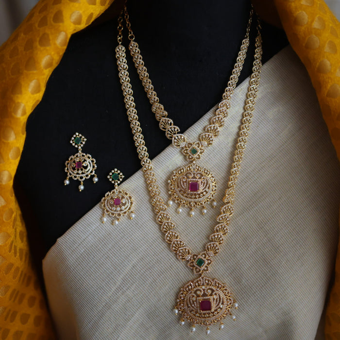 Heritage gold plated long and short necklace with earrings HLS0012