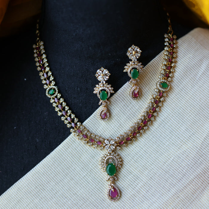 Antique multi stone short necklace with earrings TTS4371
