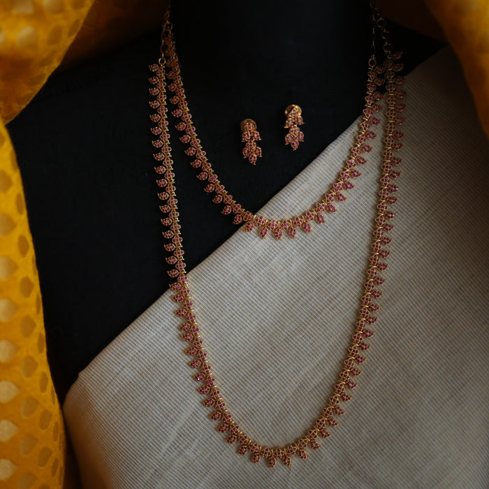 Heritage gold plated long and short ruby stone mango necklace with earrings HLS001