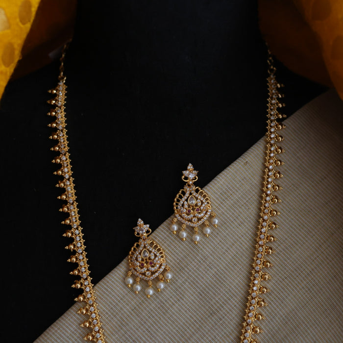 Heritage gold plated white stone long necklace with earrings HL5803