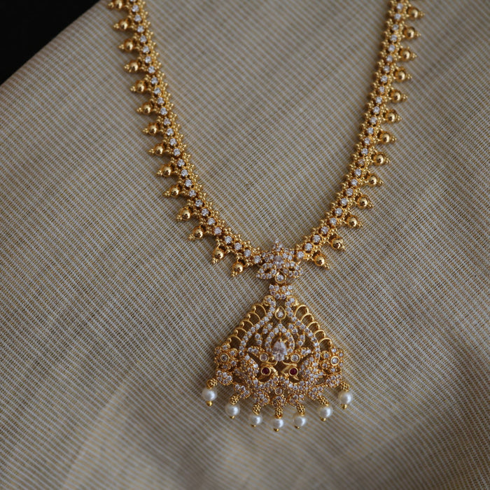 Heritage gold plated white stone long necklace with earrings HL5803