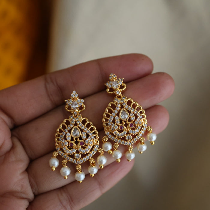 Heritage gold plated white stone long necklace with earrings HL5803