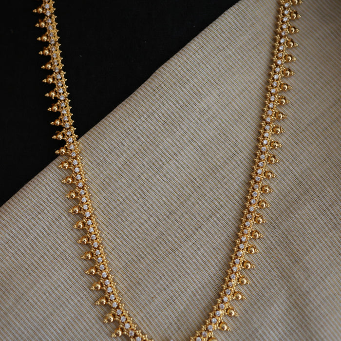 Heritage gold plated white stone long necklace with earrings HL5803