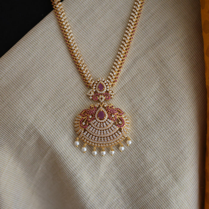 Heritage gold plated white stone long necklace with earrings HL58034